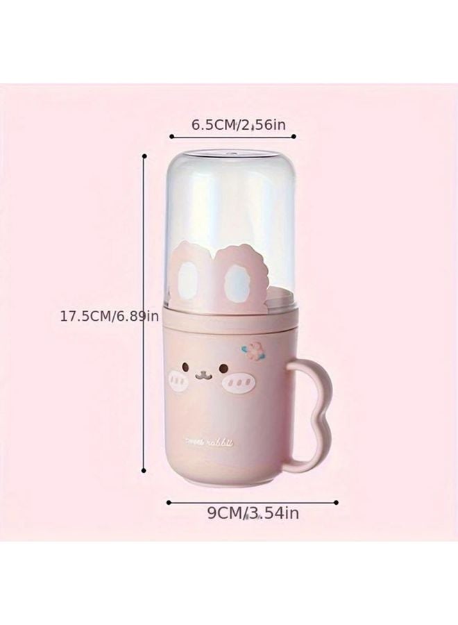 Pink Bunny Design Portable Travel Toothbrush And Mouthwash Cup Set - Image 3