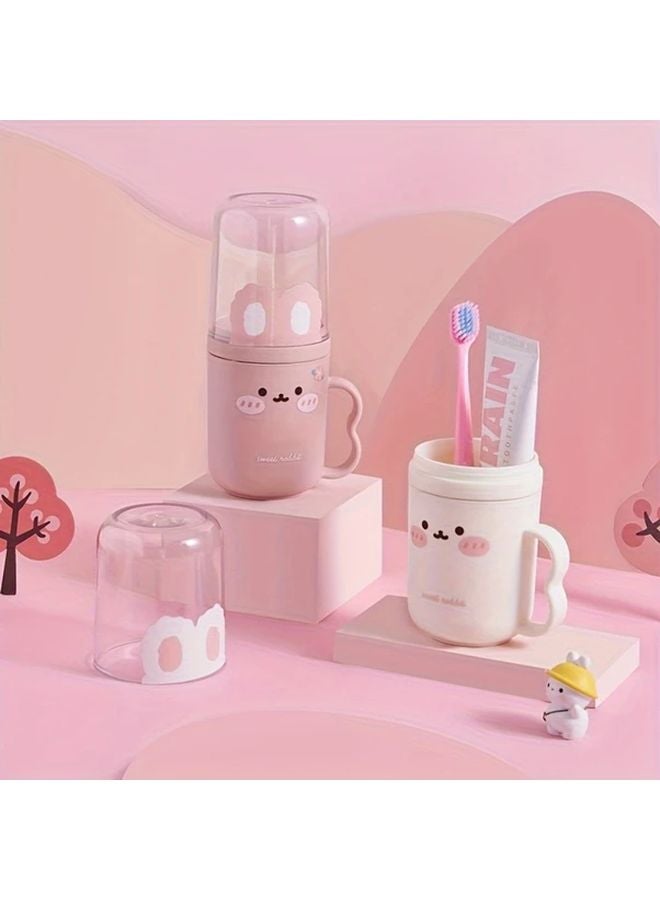 Pink Bunny Design Portable Travel Toothbrush And Mouthwash Cup Set - Image 4
