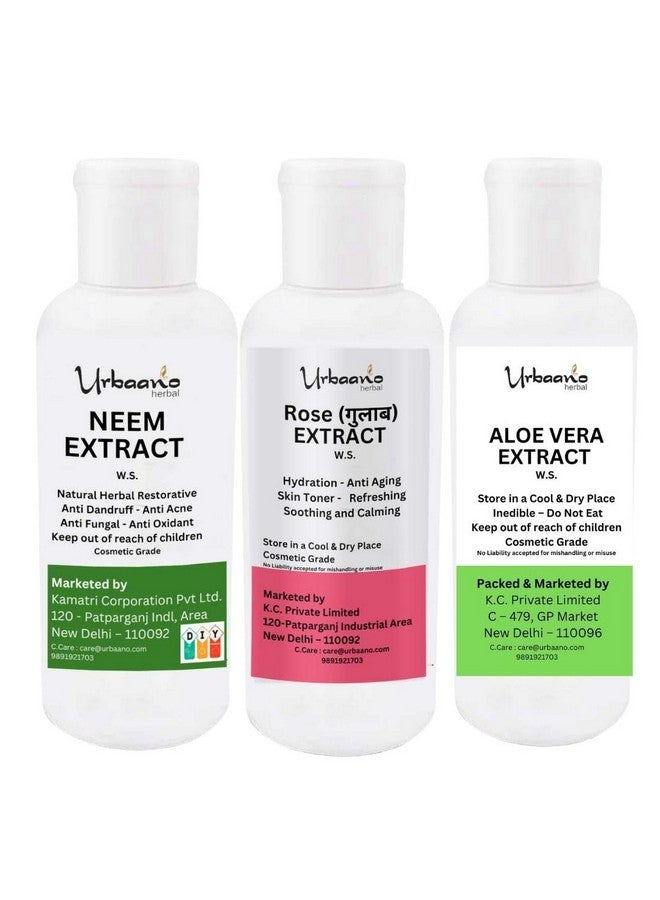 Urbaano herbal Pure Neem Extract, Rose Extract And Aloe Vera Extract Natural Ingredient For Making Diy Skin, Hair & Body Care Products 100Ml Each (100Ml X 3) - Image 1