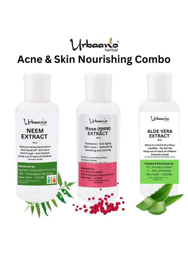 Urbaano herbal Pure Neem Extract, Rose Extract And Aloe Vera Extract Natural Ingredient For Making Diy Skin, Hair & Body Care Products 100Ml Each (100Ml X 3) - Image 2