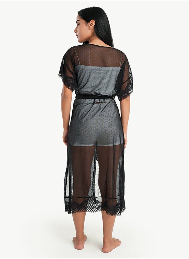 Carina Organza Dotted Robe with Lace  - Image 3