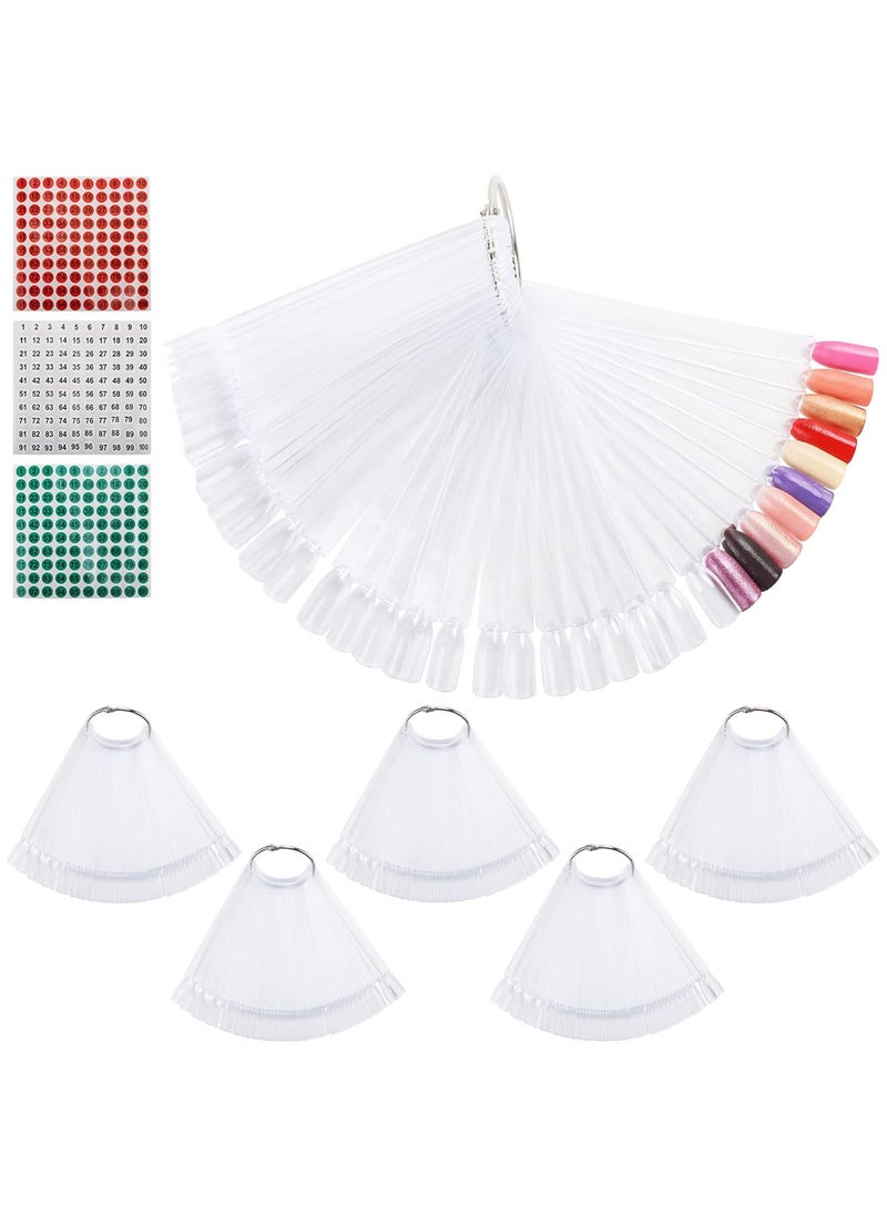 Tbestmax 300 Pcs Nail Swatch Sticks with Number Stickers for Color Display Clear Squareshaped Nail Polish Sample Swatches with Ring 