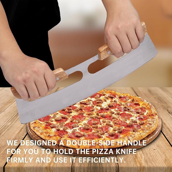 GNOLY Multi Purpose Pizza Cutter Knife Pizza Slicer Double Handle Stainless Steel Knife Blade Chopper with Protective Cover for Pie Pizza - Image 5