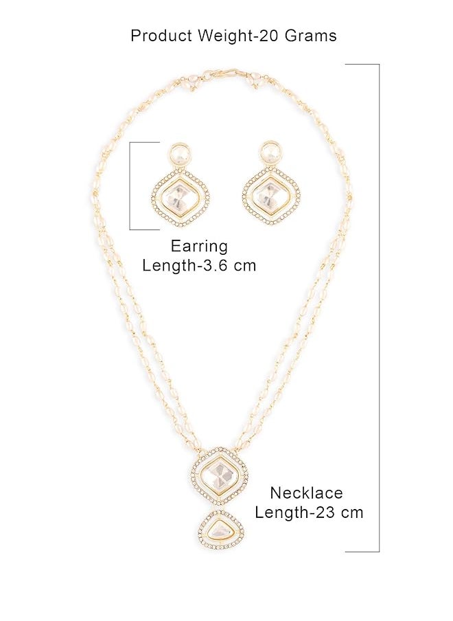erorex - Gold Tone Double Layered Austrian Diamonds Beaded Embellished Necklace And Earring Set For Women Zpfk17075 - Image 1