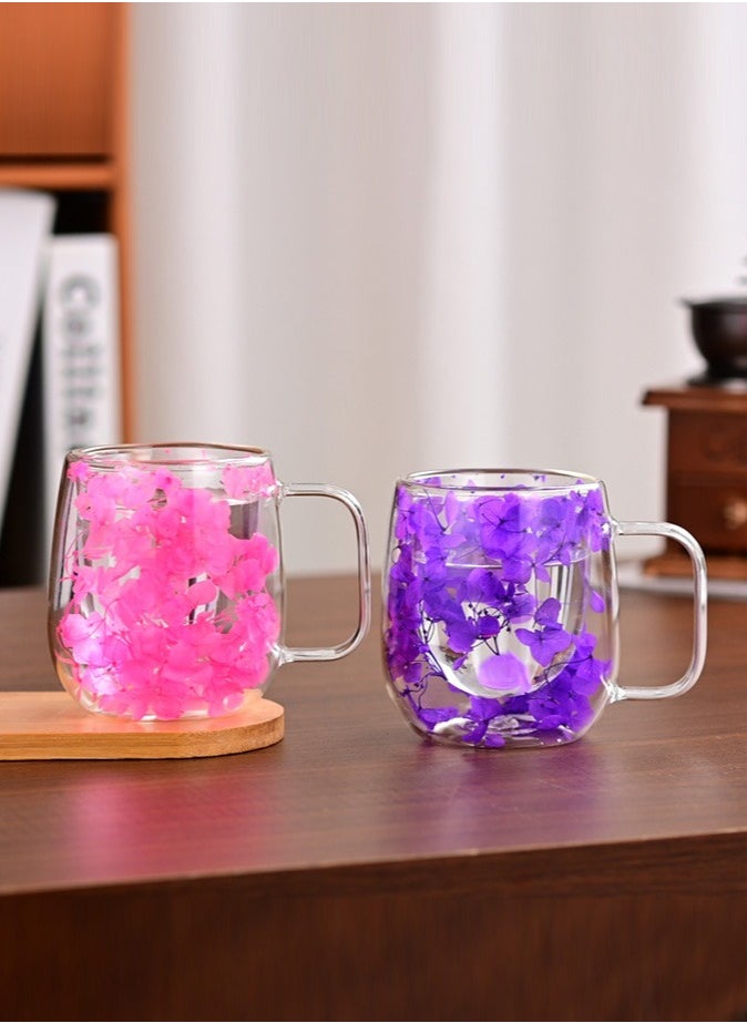 Borosilicate Double Wall dried Flower design Coffee Cup 250 ML 2 PCS Set Decorated with an Immortal Flower, (Pink & Purple) - pzsku/Z4284A722243BACCF1B4AZ/45/_/1734005543/b7d49f30-c393-4d0c-906d-94cba69eba64