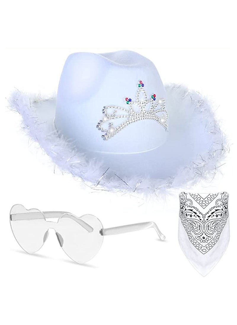 Beauenty Drawstring Roll Brim Crown Cowboy Hat for Women and Children 