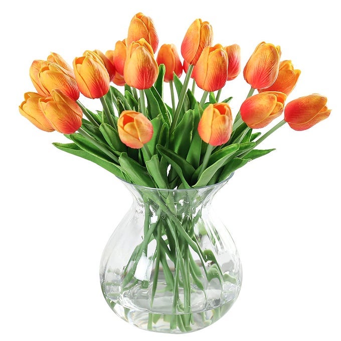10PCS REAL TOUCH LATEX ARTIFICIAL TULIPS FLOWERS FAKE TULIPS FLOWERS WEDDING BOUQUETS FOR WEDDING HOME GARDEN DECORATION ORANGE