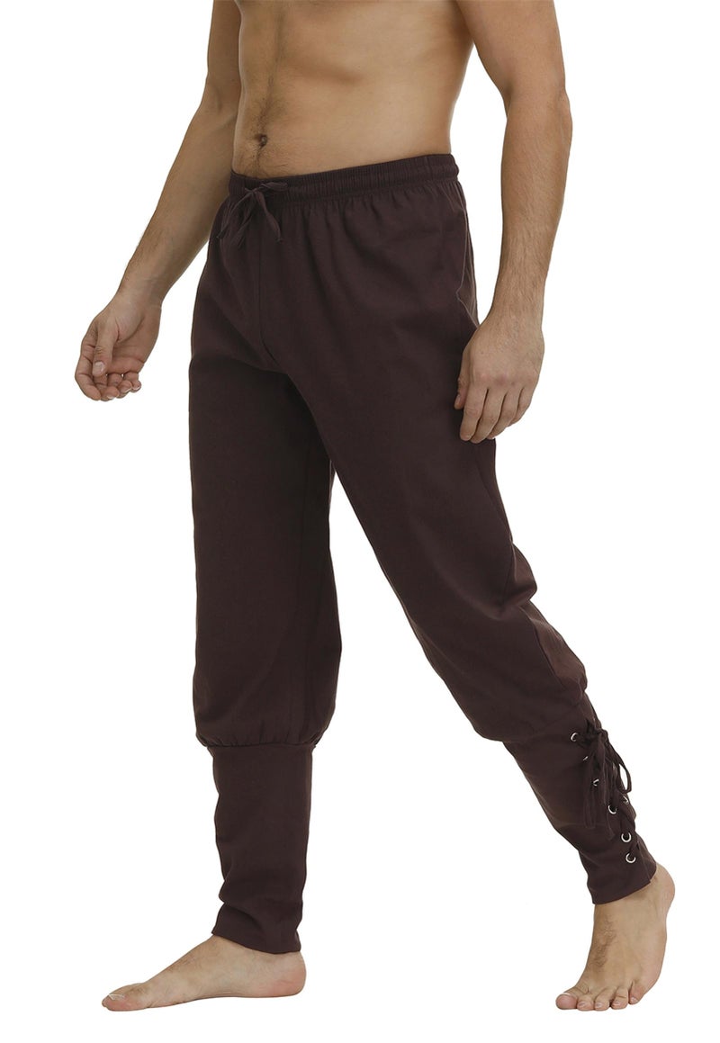 Zhitunemi Men's Ankle Banded Cuff Renaissance Pants Medieval Viking Navigator Trousers Pirate Cosplay Costume Brown-S - Image 2