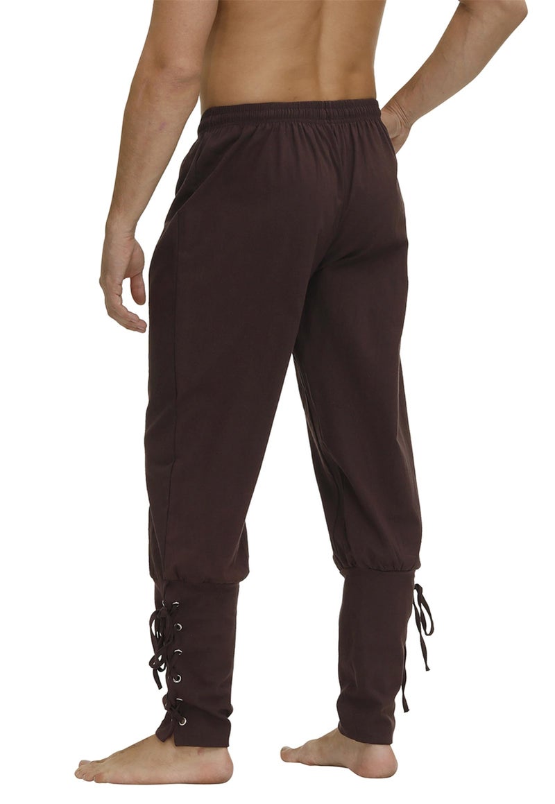 Zhitunemi Men's Ankle Banded Cuff Renaissance Pants Medieval Viking Navigator Trousers Pirate Cosplay Costume Brown-S - Image 4