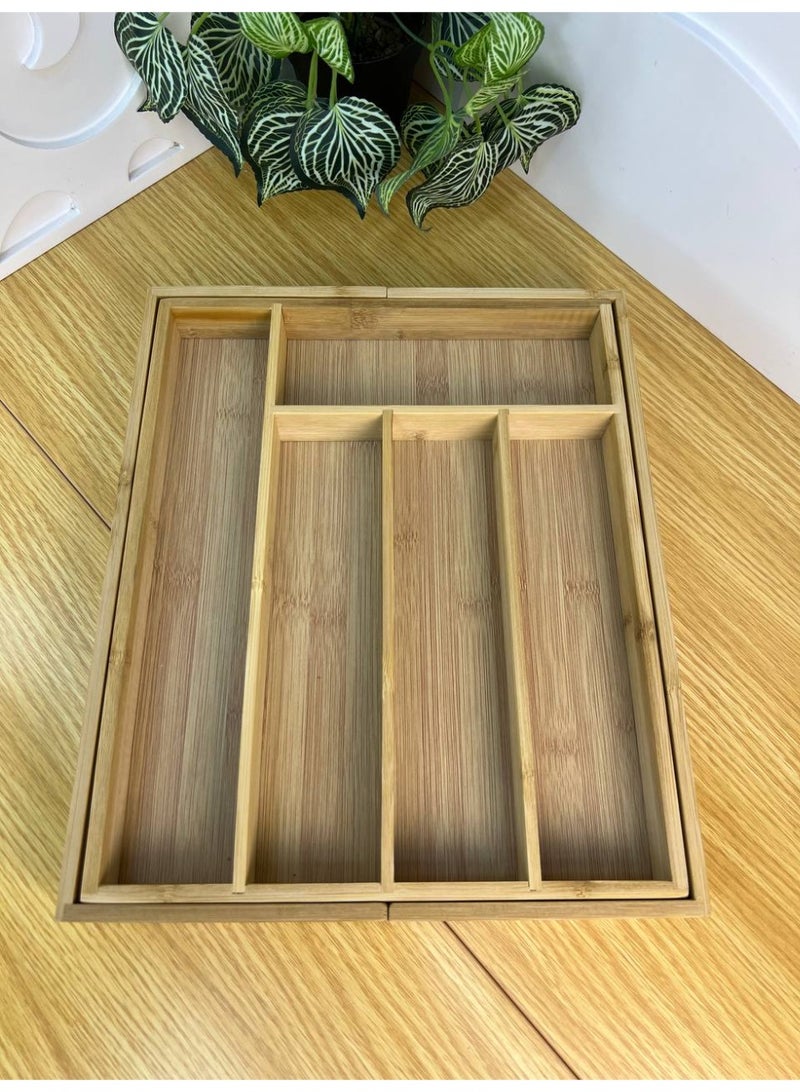 Expandable Bamboo Cutlery Drawer Organizer – 7 Compartments – Large Size – High-Quality Finish – Organizes Spoons, Forks, and Knives - Image 4