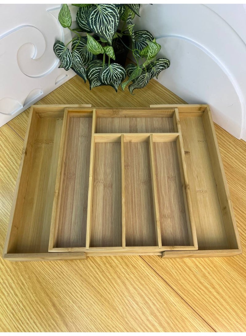 Expandable Bamboo Cutlery Drawer Organizer – 7 Compartments – Large Size – High-Quality Finish – Organizes Spoons, Forks, and Knives - Image 5