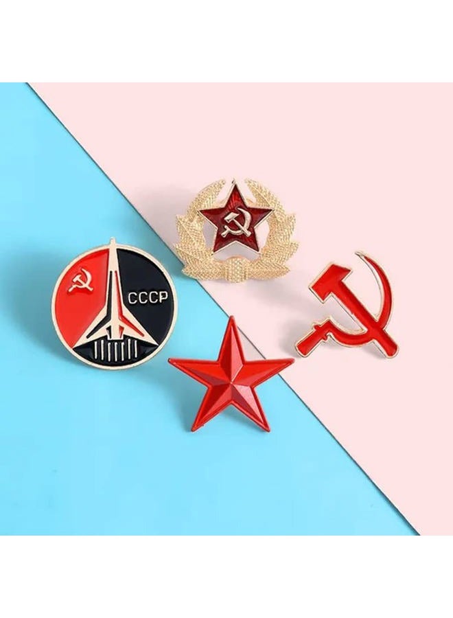 Ximimark 4 PCS Red Star Hammer Sickle Enamel Pin Retro USSR Symbol Brooch Soviet Union Marxism Logo Jewelry, Metal, no gemstone - Image 5