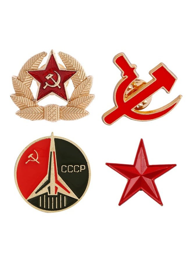Ximimark 4 PCS Red Star Hammer Sickle Enamel Pin Retro USSR Symbol Brooch Soviet Union Marxism Logo Jewelry, Metal, no gemstone - Image 1