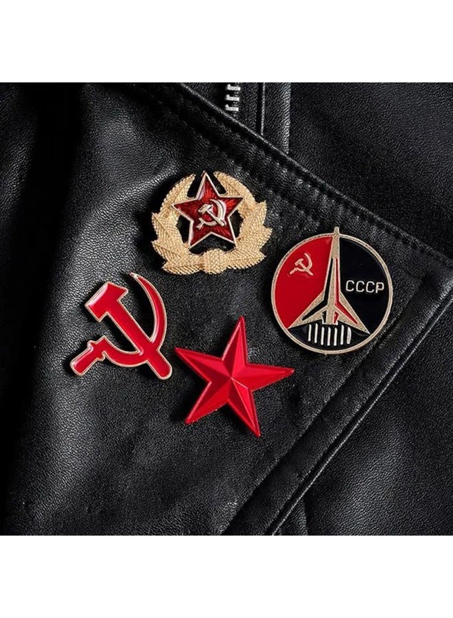 Ximimark 4 PCS Red Star Hammer Sickle Enamel Pin Retro USSR Symbol Brooch Soviet Union Marxism Logo Jewelry, Metal, no gemstone - Image 3