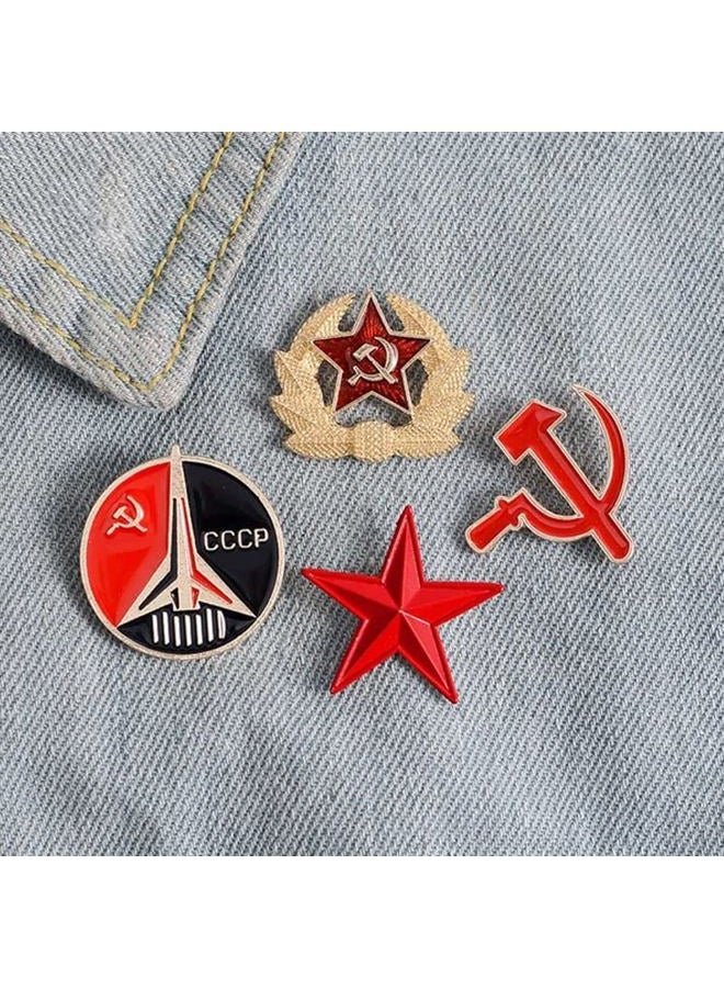 Ximimark 4 PCS Red Star Hammer Sickle Enamel Pin Retro USSR Symbol Brooch Soviet Union Marxism Logo Jewelry, Metal, no gemstone - Image 4