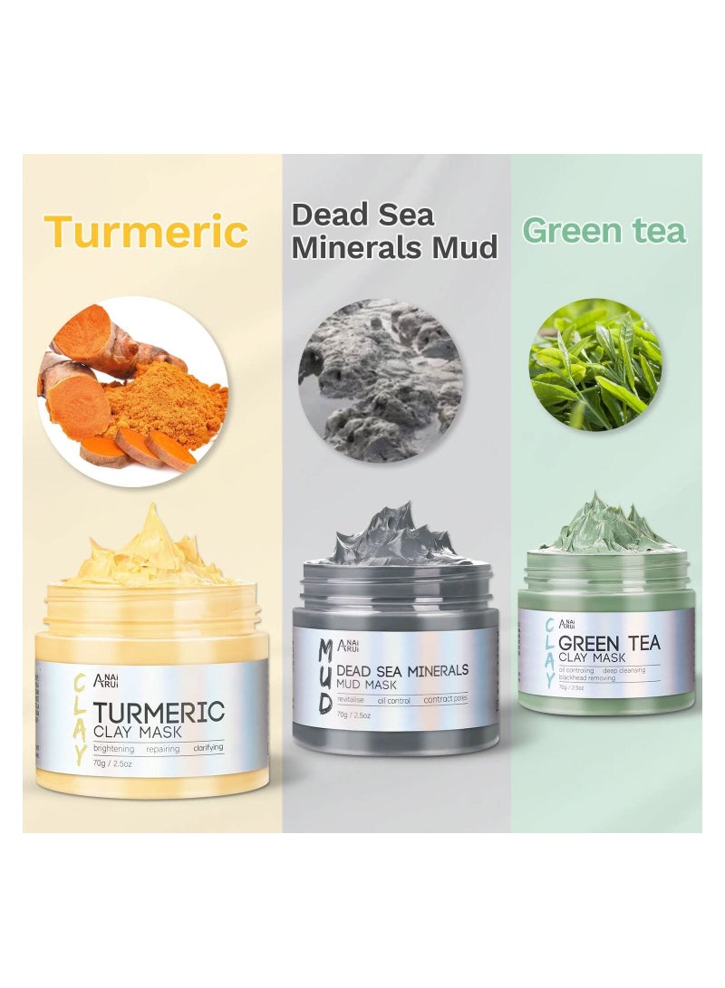 اناي روي قناع طين الكركم  قناع طين الشاي الأخضر لإزالة السموم قناع طين من معادن البحر الميت مجموعة قناع الوجه سبا - Image 3