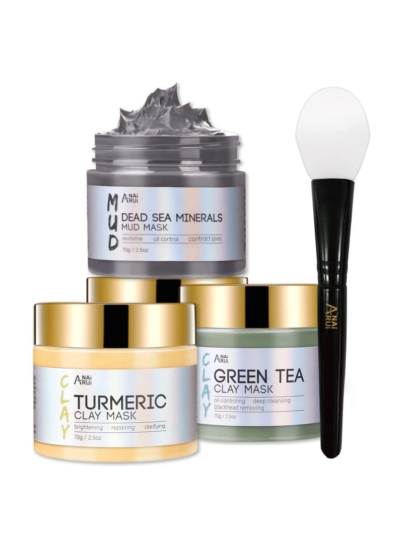 اناي روي قناع طين الكركم  قناع طين الشاي الأخضر لإزالة السموم قناع طين من معادن البحر الميت مجموعة قناع الوجه سبا - Image 2