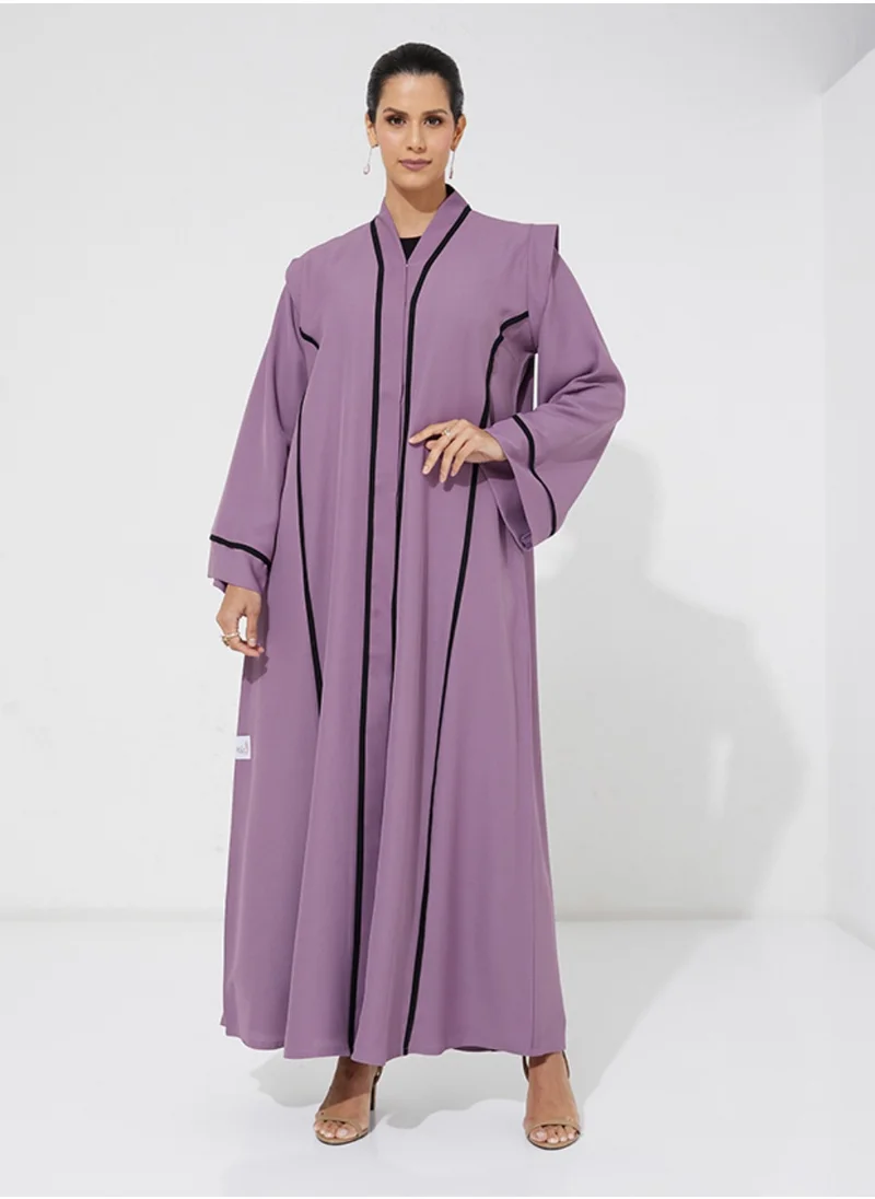 Rosette Abaya Contrast Piping Abaya wide sleeves