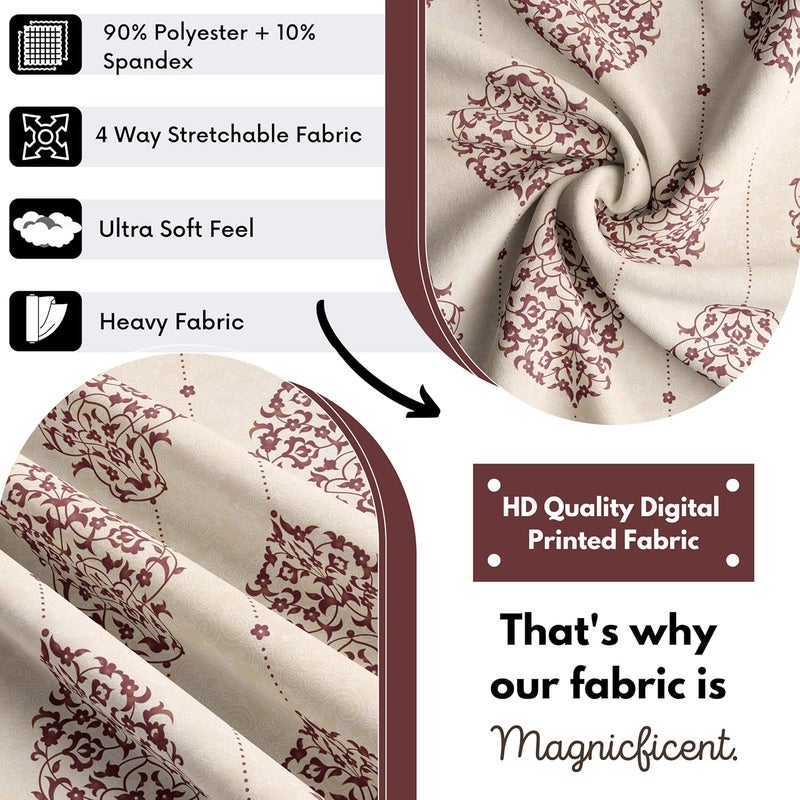 BRIDA Polyester Spandex Stretchable Floral Geometric Printed Dining Chair Covers Elastic Chair Seat Case Protector Slipcovers 4 Chair Cover Damask Beige - Image 3