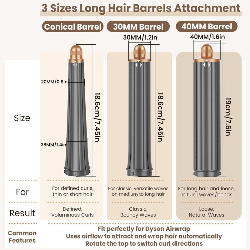 PUREGUST 1.2IN Long Hair Barrels Attachment Compatible with Dyson Airwrap HS01 HS05 HS08 Accessories, Automatic Curling Iron Curlers for Soft Inward Curls Voluminous Outward Waves - Image 2