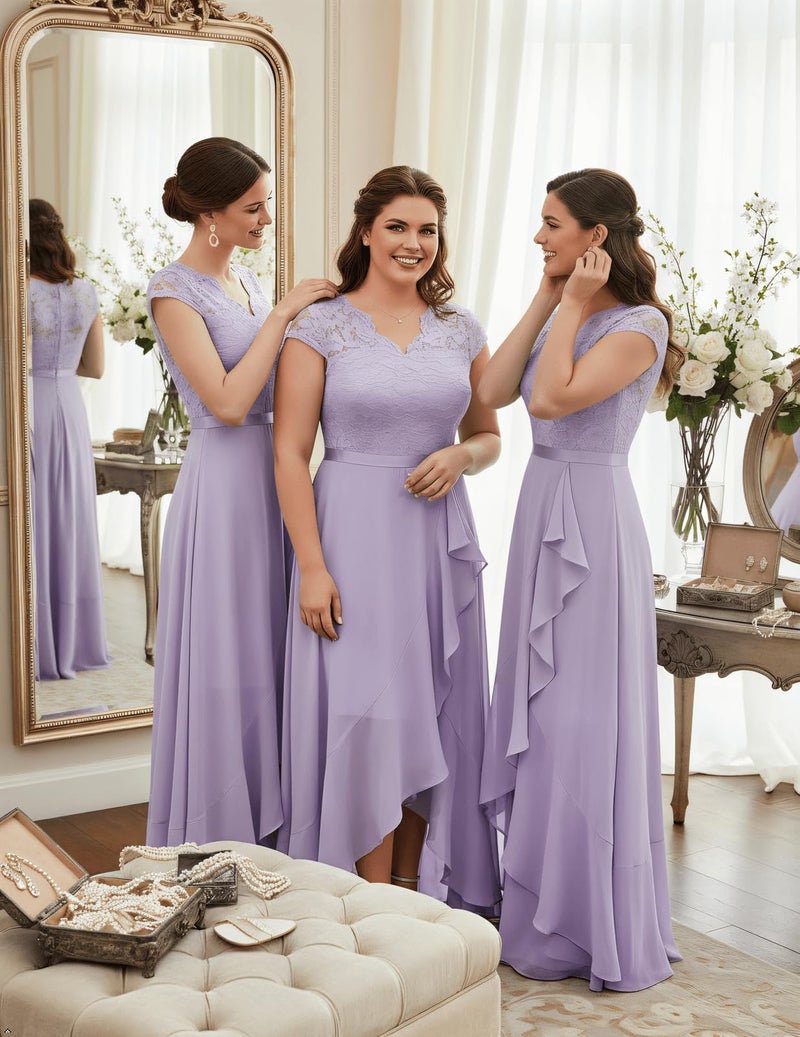 Bbonlinedress Women Lilac Wedding Guest Dresses Bridesmaid Mother of Bride Semi Formal Hi-lo Elegant Cocktail Prom Evening Party Dress Lavender M - Image 3