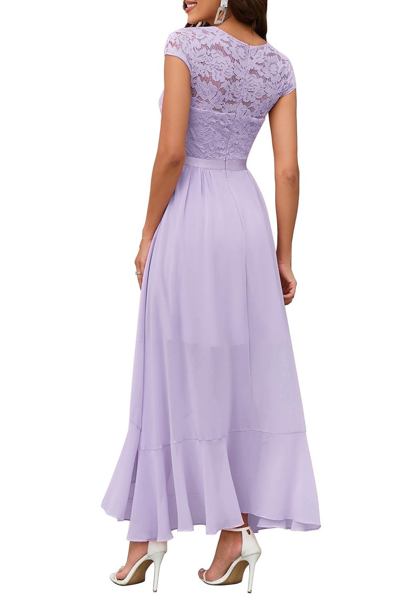 Bbonlinedress Women Lilac Wedding Guest Dresses Bridesmaid Mother of Bride Semi Formal Hi-lo Elegant Cocktail Prom Evening Party Dress Lavender M - Image 2