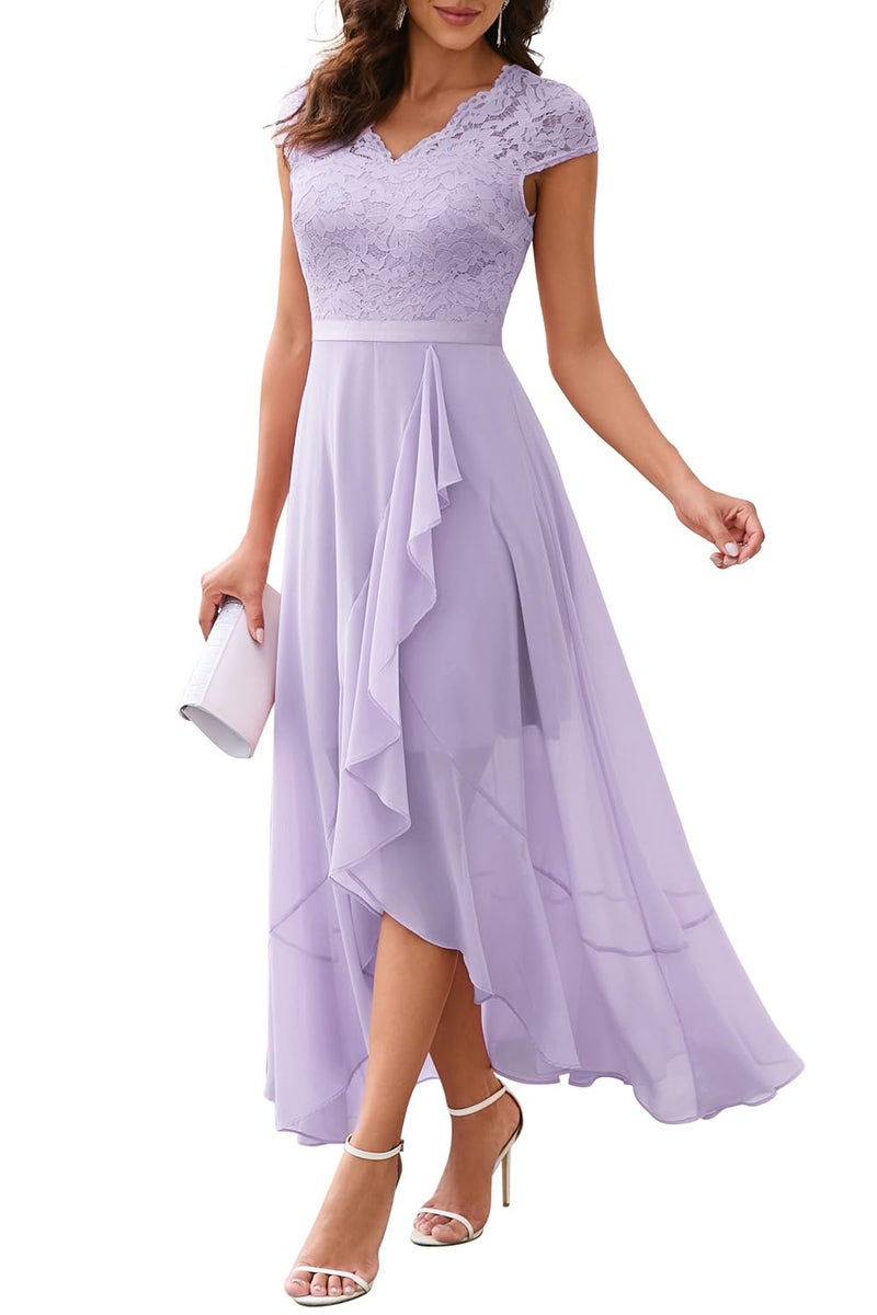 Bbonlinedress Women Lilac Wedding Guest Dresses Bridesmaid Mother of Bride Semi Formal Hi-lo Elegant Cocktail Prom Evening Party Dress Lavender M - Image 4