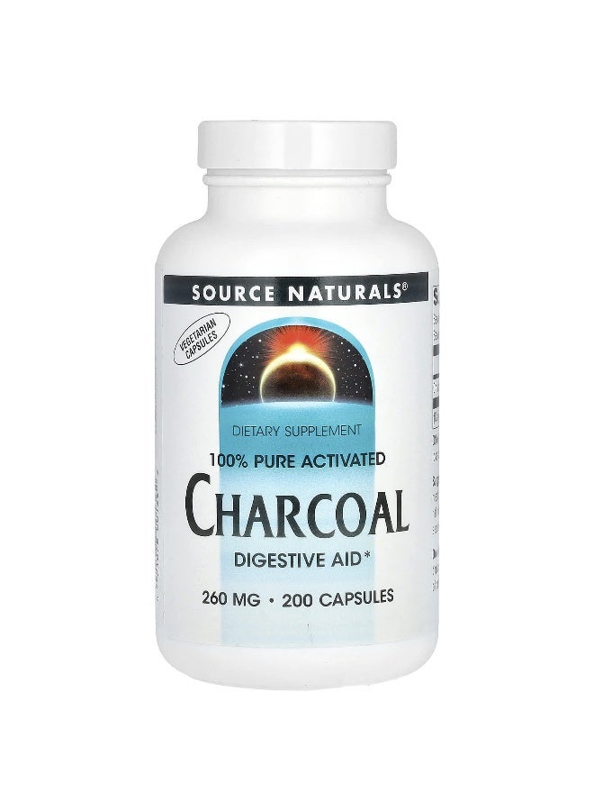 Source Naturals Source Naturals, 100% Pure Activated Charcoal, 520 mg, 200 Capsules (260 mg per Capsule)  - Image 1