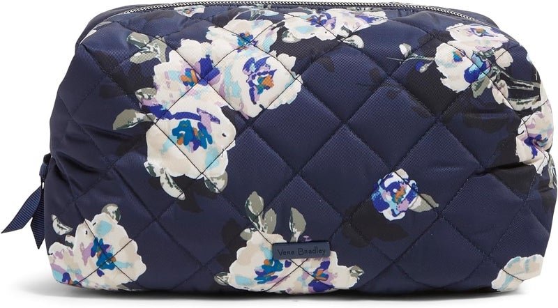 Vera Bradley Women's Performance Twill Large Cosmetic Makeup Organizer Bag, Blooms and Branches Navy, One Size