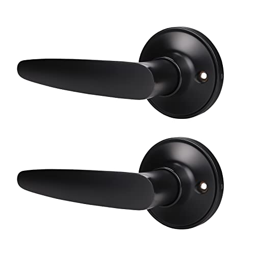 KNOBWELL 2 Pack Dummy Door Levers Door Handle for Closets with Matte Black Finish, Single Side Dummy Levers with No Latch or Lock, Easy Installation - Image 1