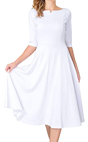 Marycrafts Women's Fit Flare Tea Midi Dress for Office Business Work 8 White - Image 2