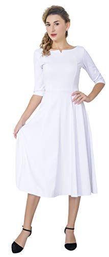 Marycrafts Women's Fit Flare Tea Midi Dress for Office Business Work 8 White - Image 4
