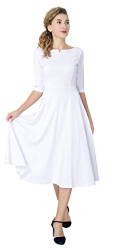 Marycrafts Women's Fit Flare Tea Midi Dress for Office Business Work 8 White - Image 1