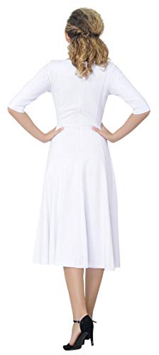 Marycrafts Women's Fit Flare Tea Midi Dress for Office Business Work 8 White - Image 5
