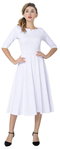 Marycrafts Women's Fit Flare Tea Midi Dress for Office Business Work 8 White - Image 3