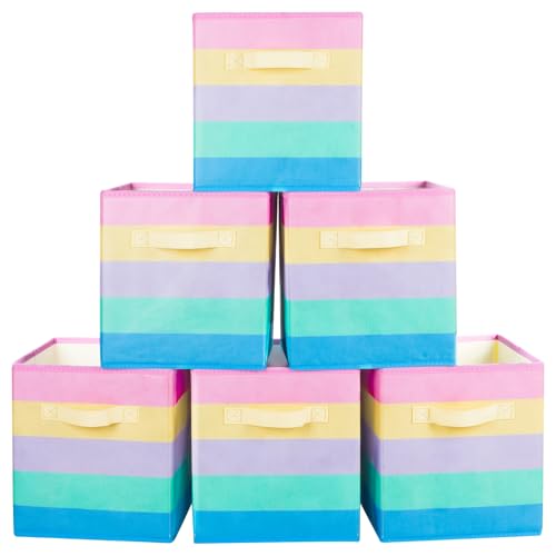 PowerKing Collapsible Storage Cubes with Handles, Fabric Foldable Bins for Closet Shelves, Durable Organization Storage Bins, 10.5'' x 11'' x 10.5'' (6Pack, Rainbow) - Image 1