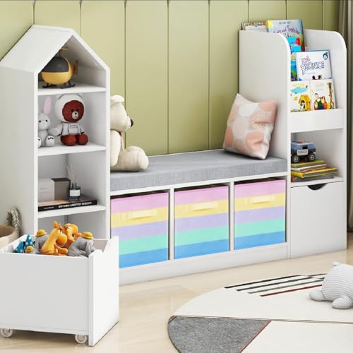 PowerKing Collapsible Storage Cubes with Handles, Fabric Foldable Bins for Closet Shelves, Durable Organization Storage Bins, 10.5'' x 11'' x 10.5'' (6Pack, Rainbow) - Image 4