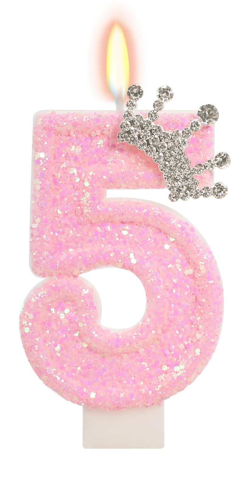 ElekFX Pink Crown Birthday Candle for Cake, Pincess Birthday Party Decorations, 2.76 Inch Cake Topper for Girls Party Supplies (Number 5) - Image 1