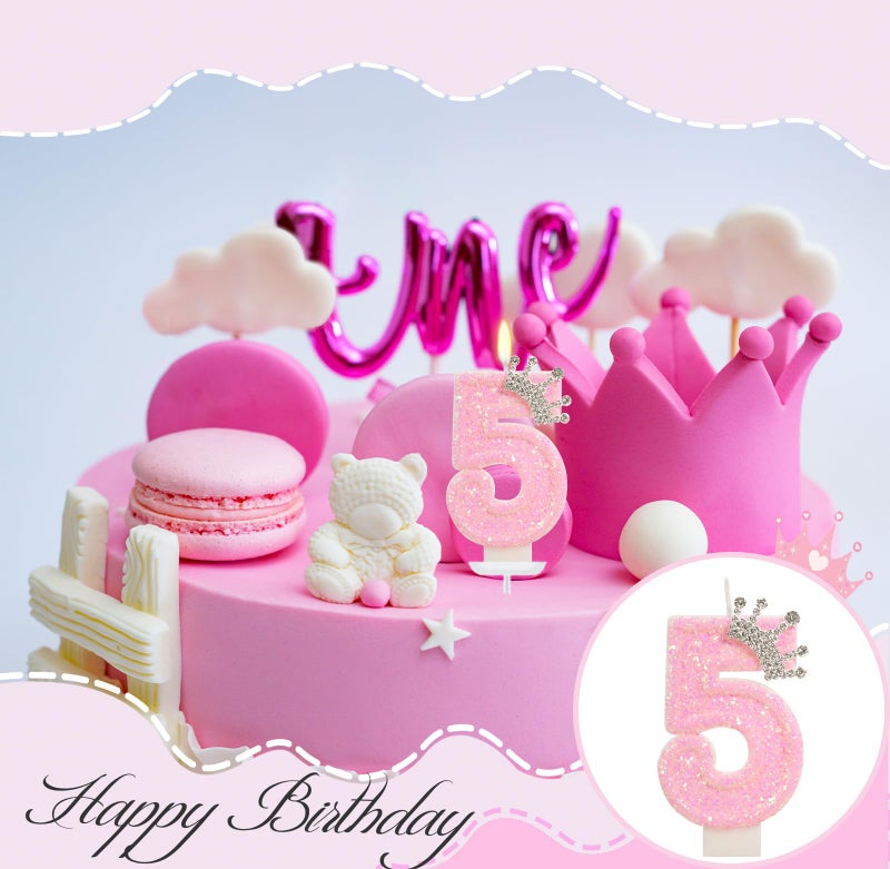 ElekFX Pink Crown Birthday Candle for Cake, Pincess Birthday Party Decorations, 2.76 Inch Cake Topper for Girls Party Supplies (Number 5) - Image 5