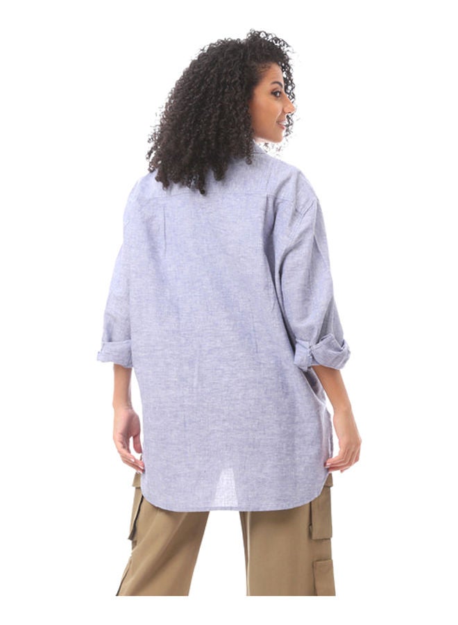 Andora Long Sleeve Buttoned Casual Blouse-Blue Heather - Image 4