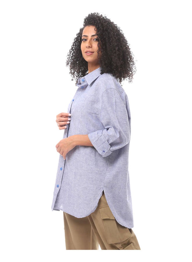 Andora Long Sleeve Buttoned Casual Blouse-Blue Heather - Image 3