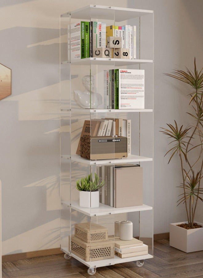 JCB CHIC رف كتب أكريليك دوار 360 درجة، خزانة كتب خشبية متعددة الطبقات قابلة للنقل، خزانة عرض زاوية حديثة، خزانة تخزين للمنزل، غرفة النوم، غرفة المعيشة، المكتب، الفصل الدراسي (40×40×165 سم) - Image 1