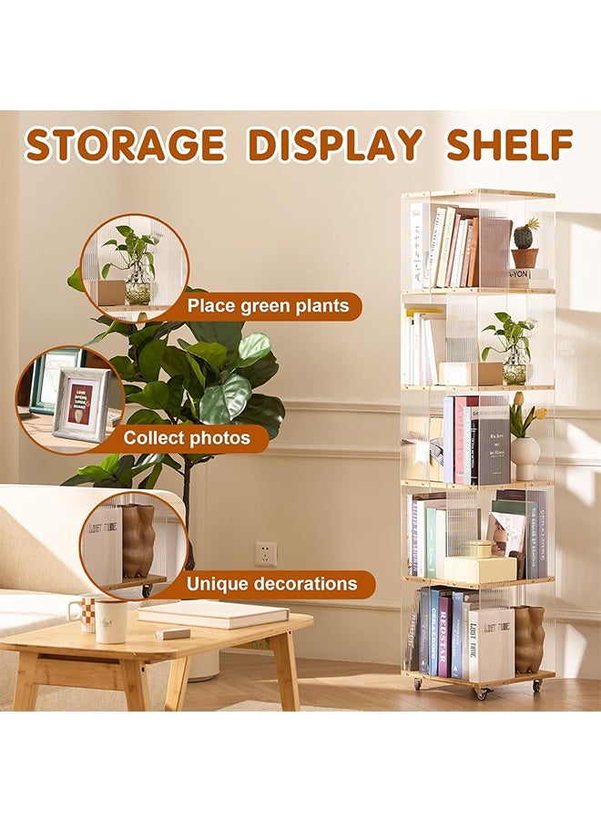 JCB CHIC رف كتب أكريليك دوار 360 درجة، خزانة كتب خشبية متعددة الطبقات قابلة للنقل، خزانة عرض زاوية حديثة، خزانة تخزين للمنزل، غرفة النوم، غرفة المعيشة، المكتب، الفصل الدراسي (40×40×165 سم) - Image 4