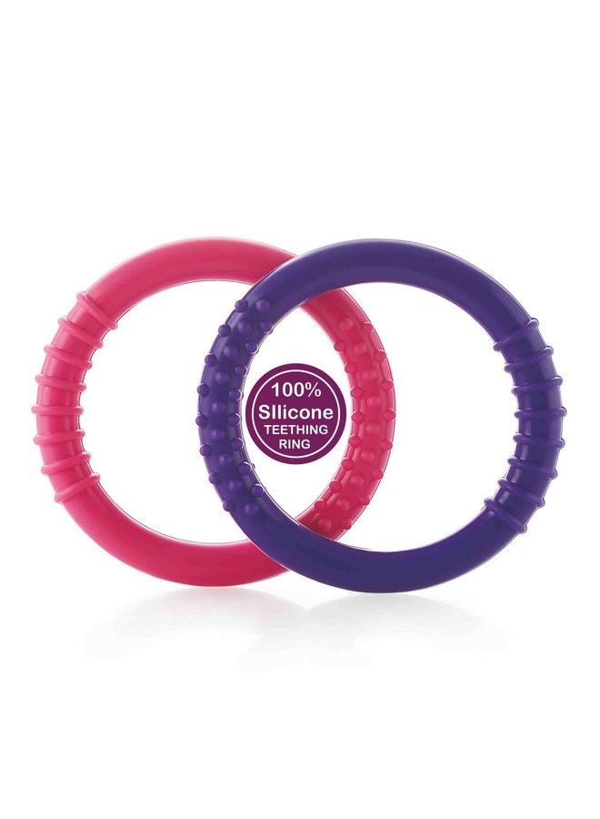Beebaby Ring Shape Soft Silicone Teether For 3 To 6Months With Storage Case Bpa Free Teething Toy For Babies With Textured Surface For Soothing Gums. 100% Food Grade (Loops Pink_Violet)(Pack Of 2)  - Image 2