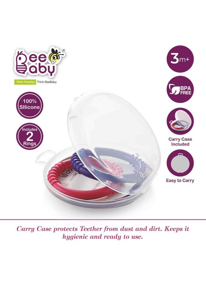 Beebaby Ring Shape Soft Silicone Teether For 3 To 6Months With Storage Case Bpa Free Teething Toy For Babies With Textured Surface For Soothing Gums. 100% Food Grade (Loops Pink_Violet)(Pack Of 2)  - Image 3