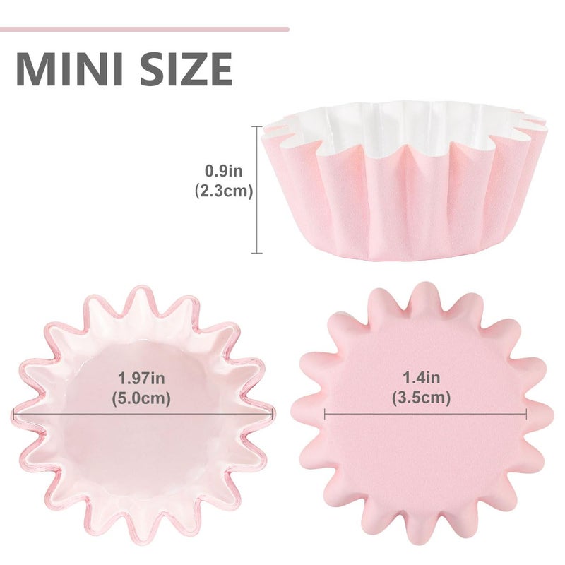 Caperci Grease-Resistant Pink Mini Cupcake Liners 200 Counts - Heavy Duty Paper Muffin Baking Cups, Odorless, No Muffin Pan Needed, Easily Peels (Pink) - Image 2