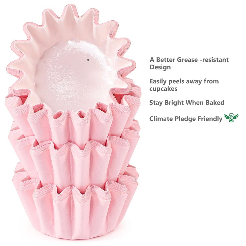 Caperci Grease-Resistant Pink Mini Cupcake Liners 200 Counts - Heavy Duty Paper Muffin Baking Cups, Odorless, No Muffin Pan Needed, Easily Peels (Pink) - Image 3