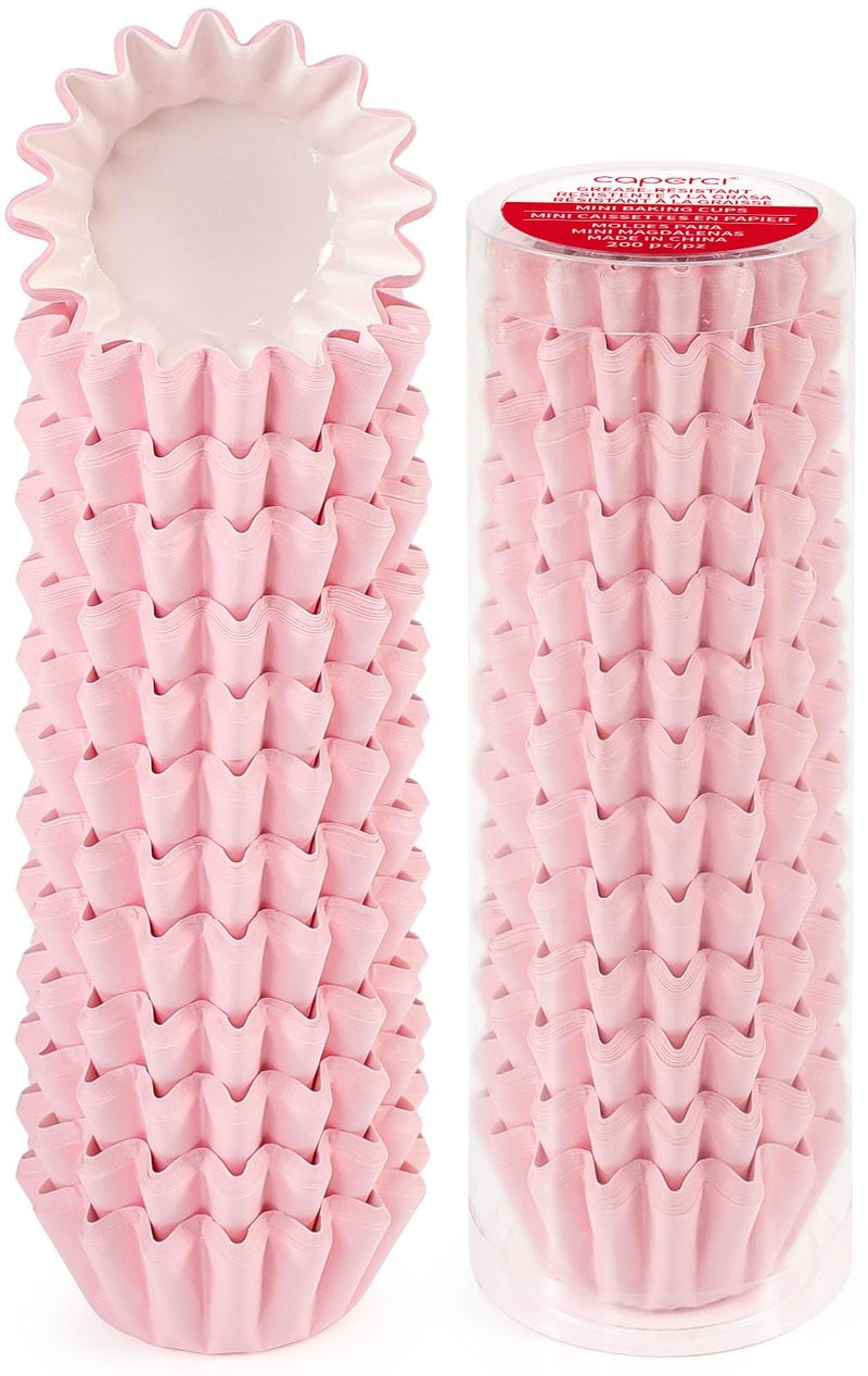 Caperci Grease-Resistant Pink Mini Cupcake Liners 200 Counts - Heavy Duty Paper Muffin Baking Cups, Odorless, No Muffin Pan Needed, Easily Peels (Pink) - Image 1