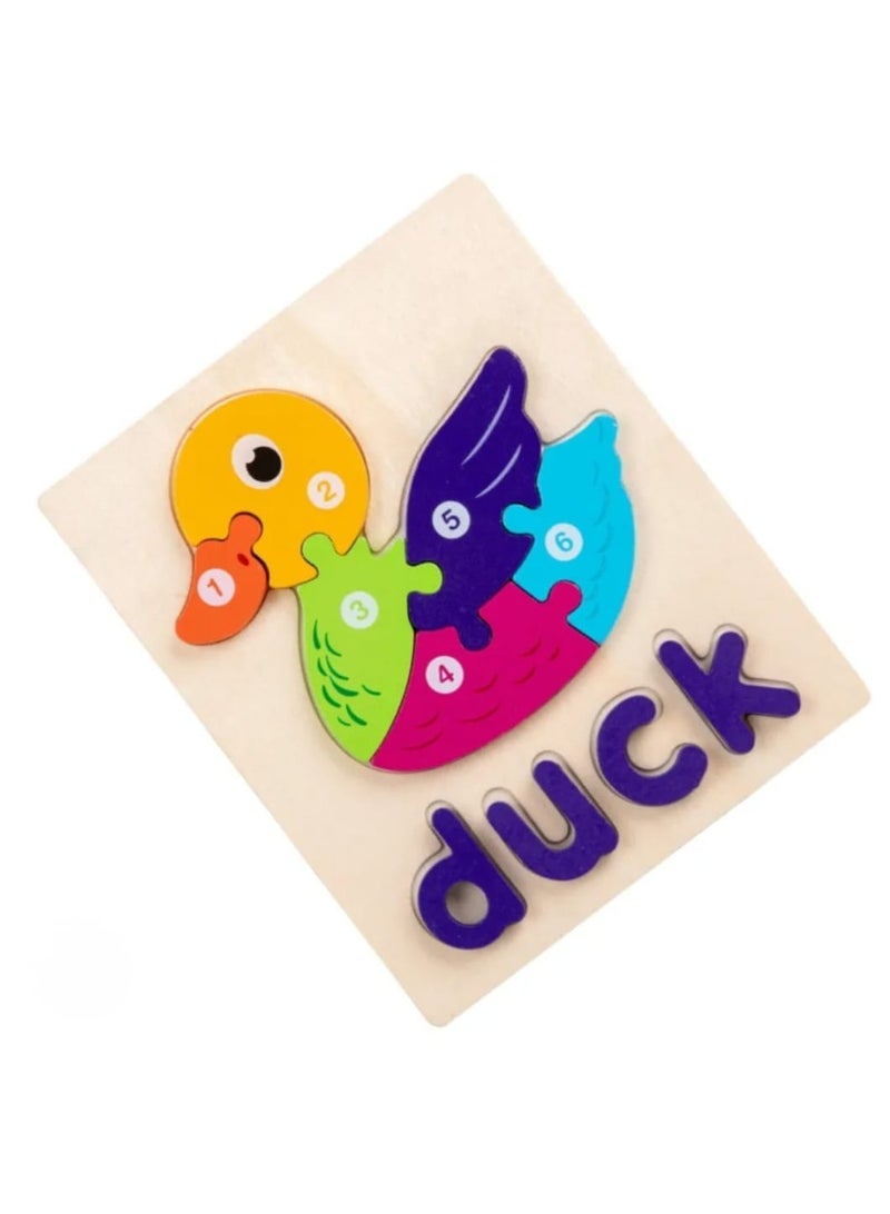 اي ديد بازل خشبي تعليمي للأطفال - شكل بطة ملونة بالأرقام والحروف - 6 قطع - مقاس 15×18 سم - Image 2