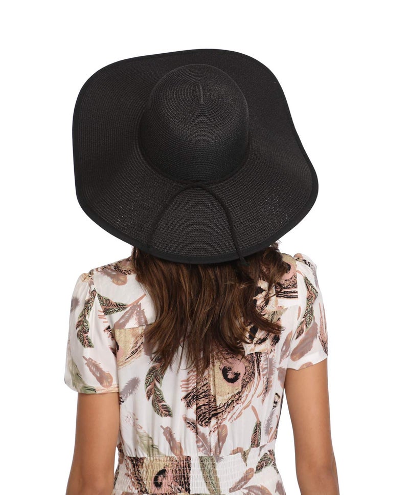 Lanzom Womens Wide Brim Straw Hat Big Floppy Foldable Roll up Cap Beach Sun Hat UPF 50+(Twine-Black) - Image 5